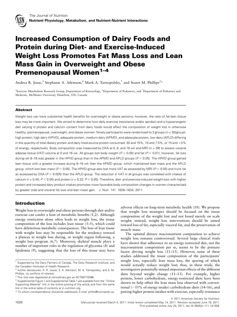 Increased Consumption of Dairy Foods and Protein During Diet and