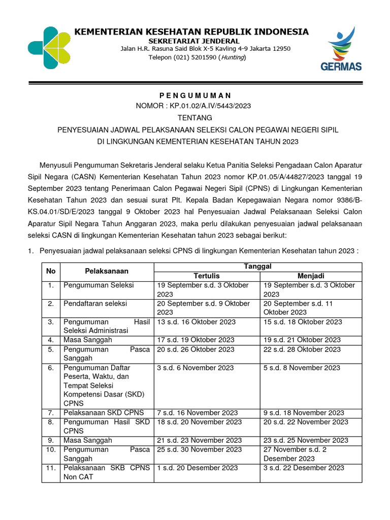 Pengumuman_Penyesuaian_Jadwal_CPNS_2023 | PDF