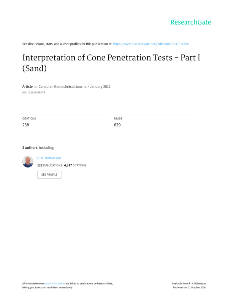 Interpretation of Cone Penetration Tests - Part I | PDF | Geotechnical ...