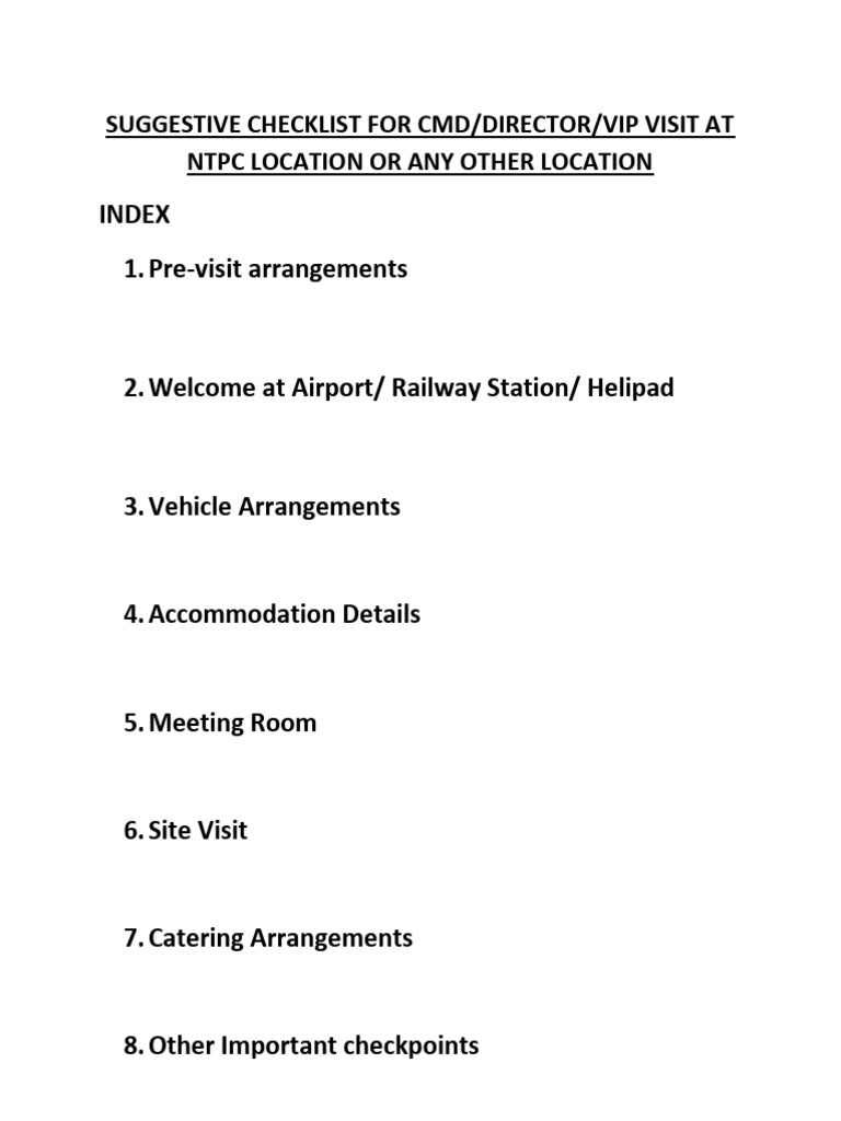 VIP Visit Checklist | PDF | Shaving | Airport