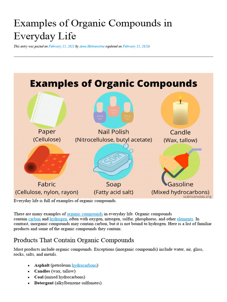 Examples of Organic Compounds in Everyday Life | PDF | Organic ...