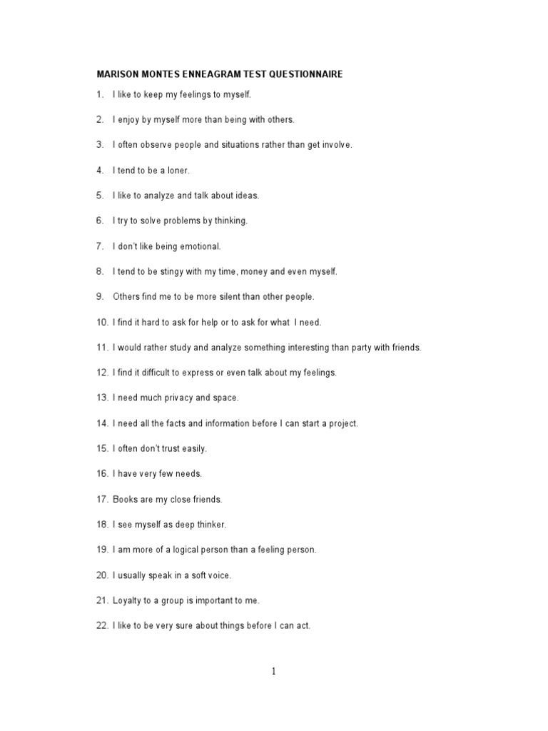 Enneagram Test Printable Pdf Free
