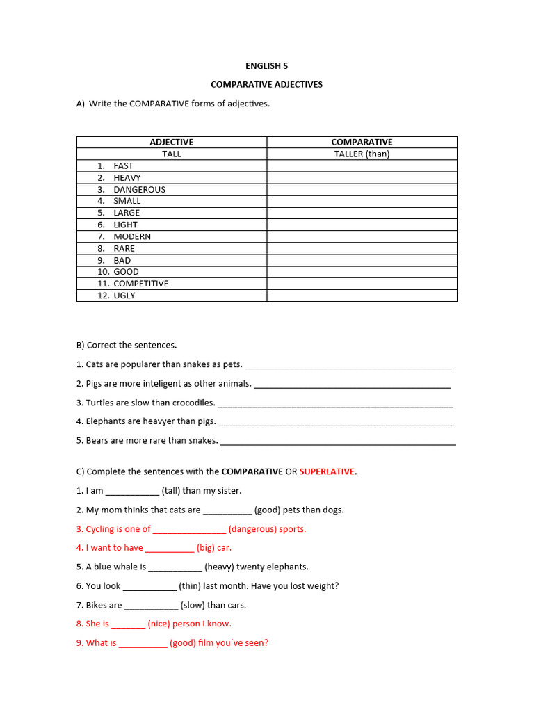 English 5 Comparative Adjectives | PDF | Language Arts & Discipline ...