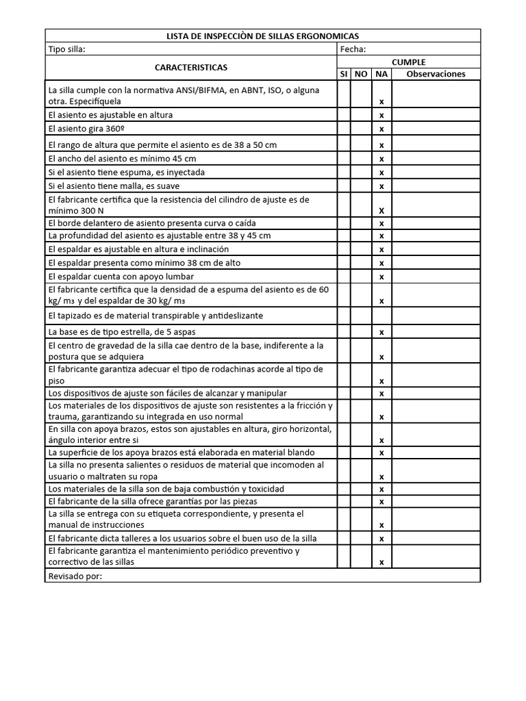 Inspección de Sillas Ergonómicas | PDF