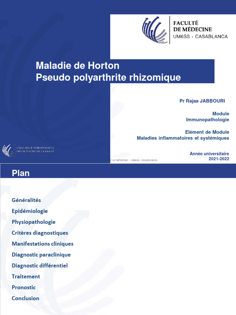 Maladie de Horton et PPR Diagnostic et Traitement PDF Tomographie — free download
