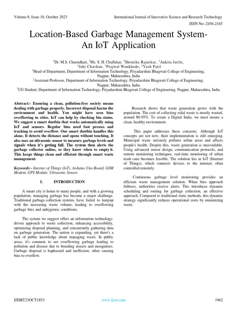 Location-Based Garbage Management System - An IoT Application | PDF ...