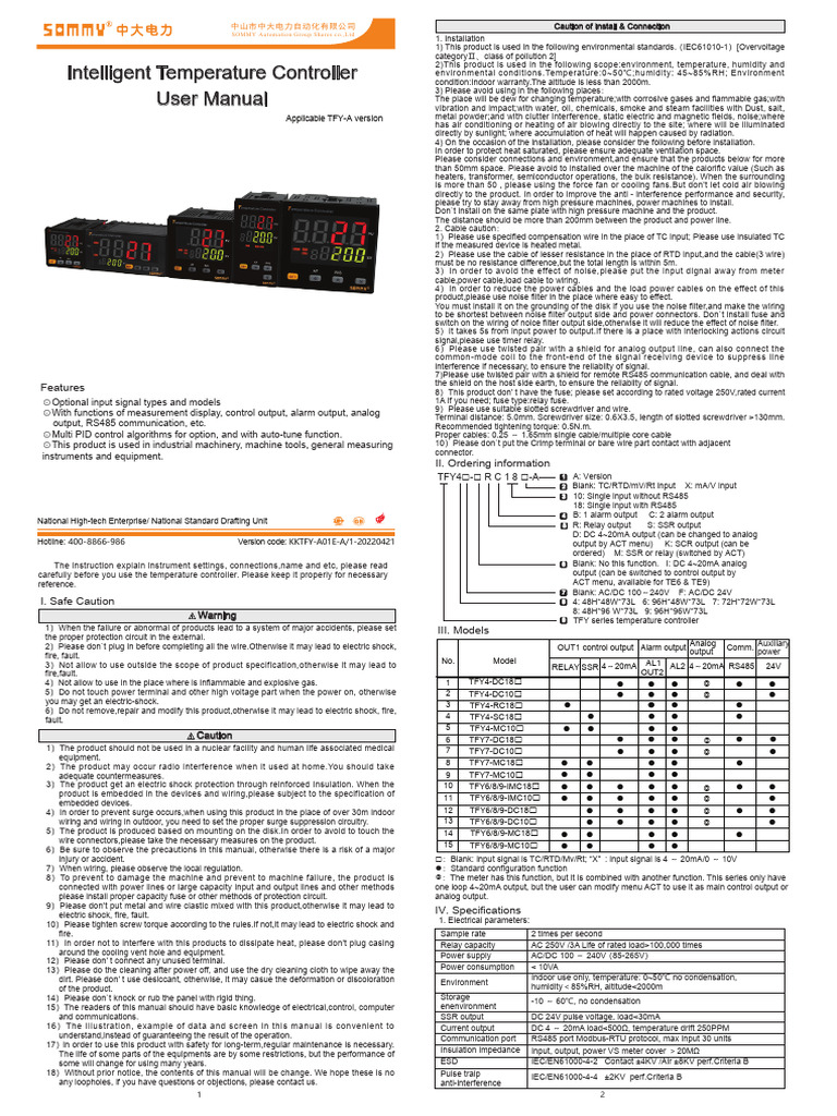 Intelligent Temperature Controller User Manual: Features | PDF