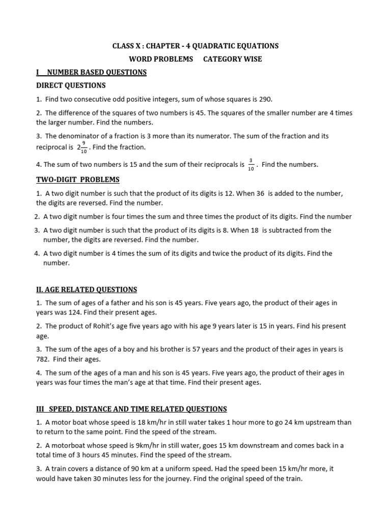 X QE WS-3 Word Problems | PDF | Numbers | Mathematics