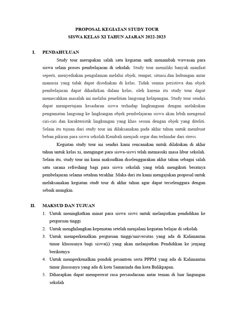 Proposal Study Tour Siswa Kelas XI | PDF