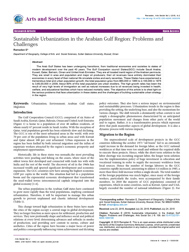 Sustainable Urbanization in The Arabian PDF Gulf Cooperation