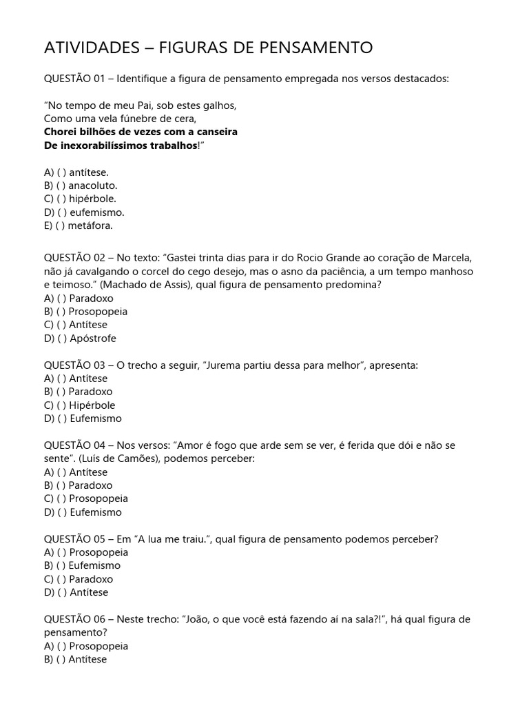 Atividades - Figuras de Pensamento SG | PDF | Retórica | Técnicas de ...