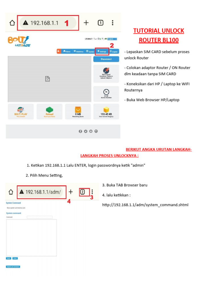 Tutorial Unlock Router BL100 | PDF