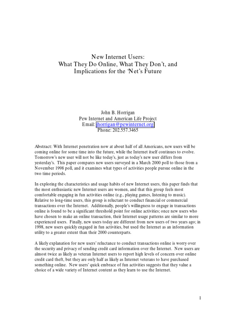 Horrigan 2000 new internet users pdf internet survey methodology