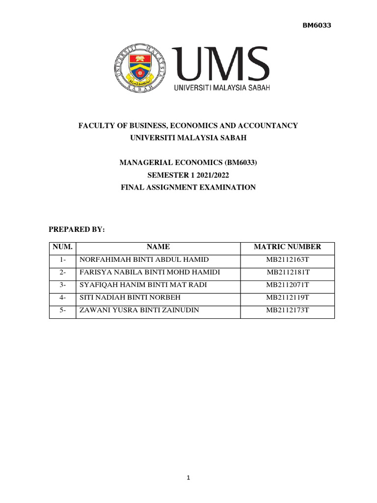 Bm6033 Managerial Economics Final Assignment Examination Pdf Profit