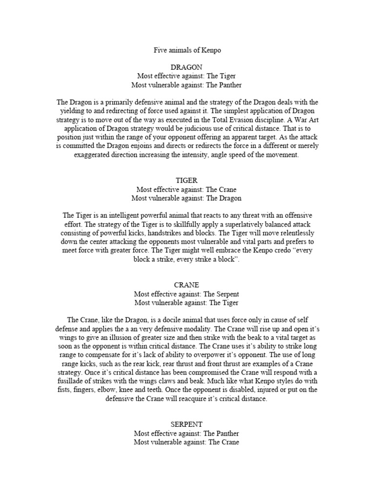 Five Animals of Kenpo | PDF | Snake