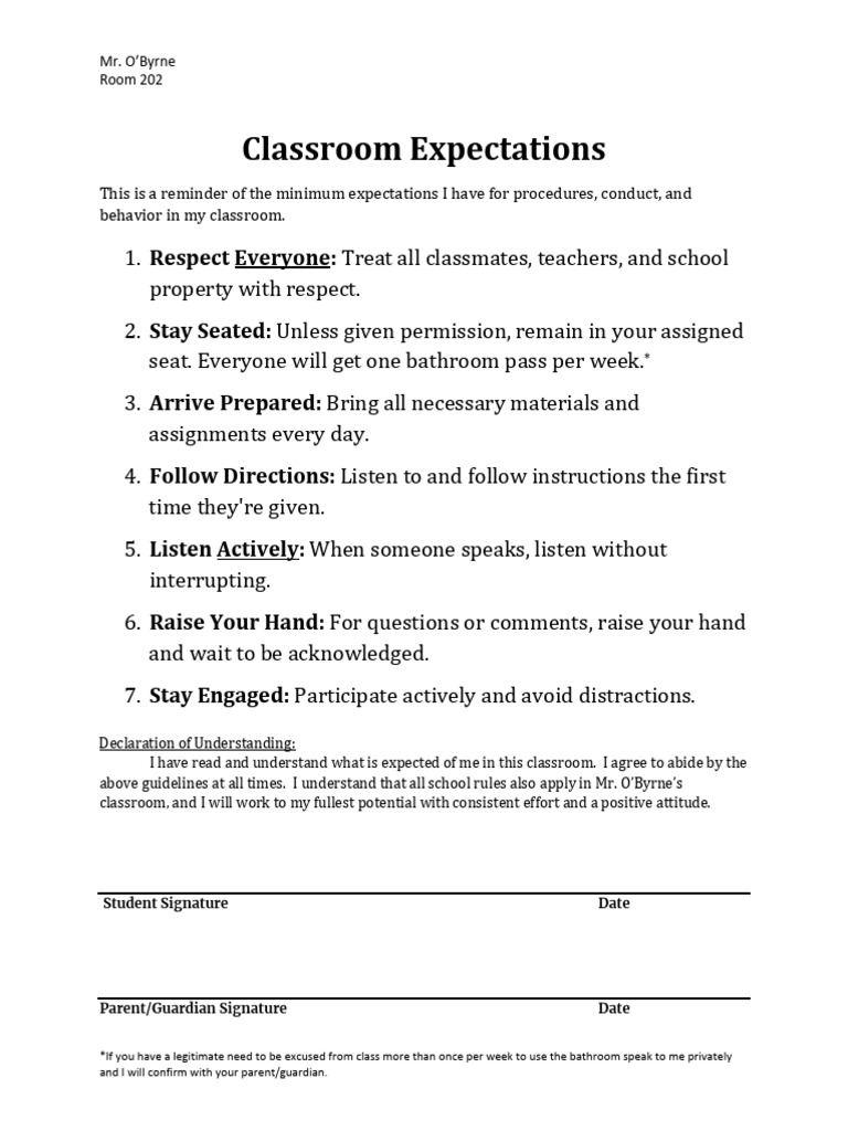 Classroom Expectations PDF