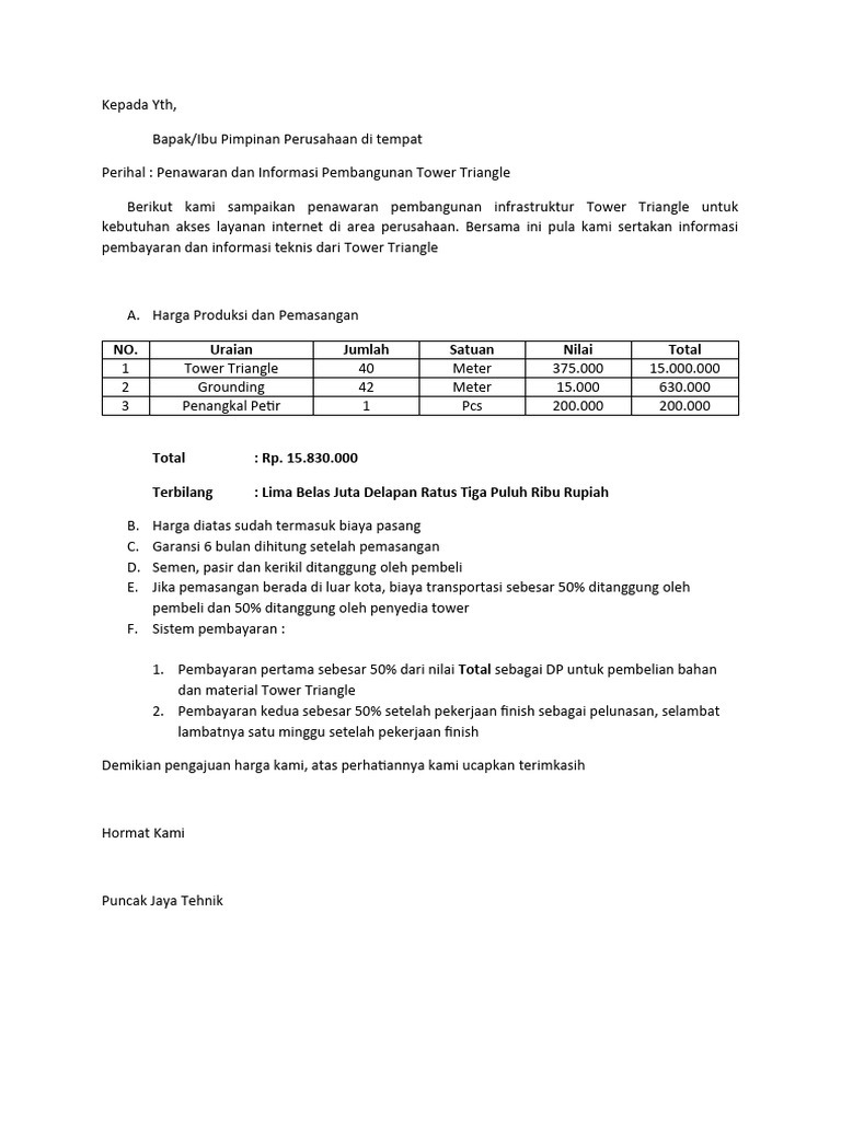 Penawaran Pembangunan Tower Triangle | PDF