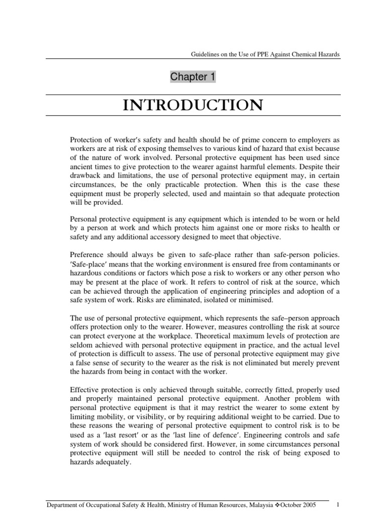 PPE Guidelines for Chemical Hazards | PDF | Personal Protective ...