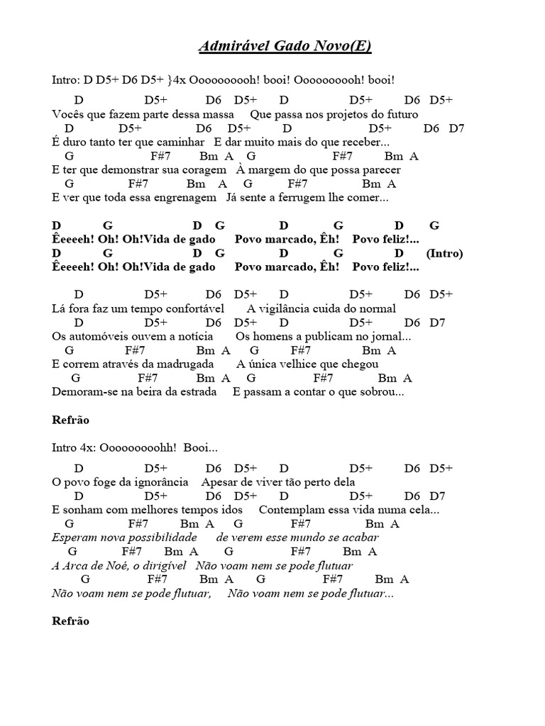 Admirável Gado Novo Zé Ramalho Cifra D PDF