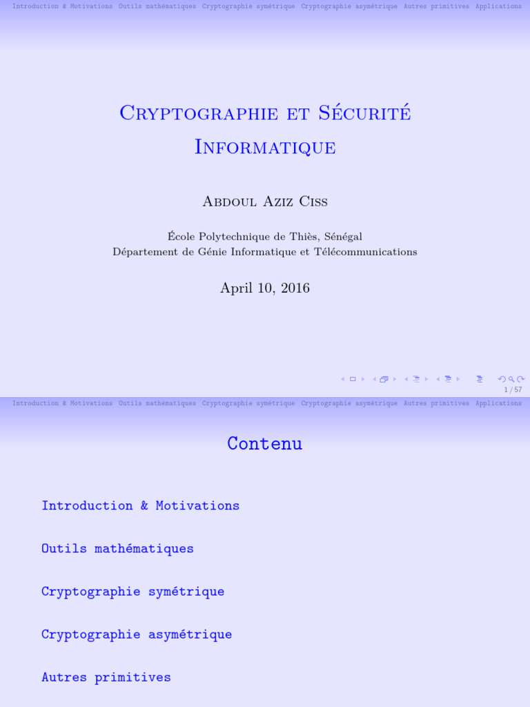 Introduction à la Cryptographie et Sécurité | PDF | Public-key ...