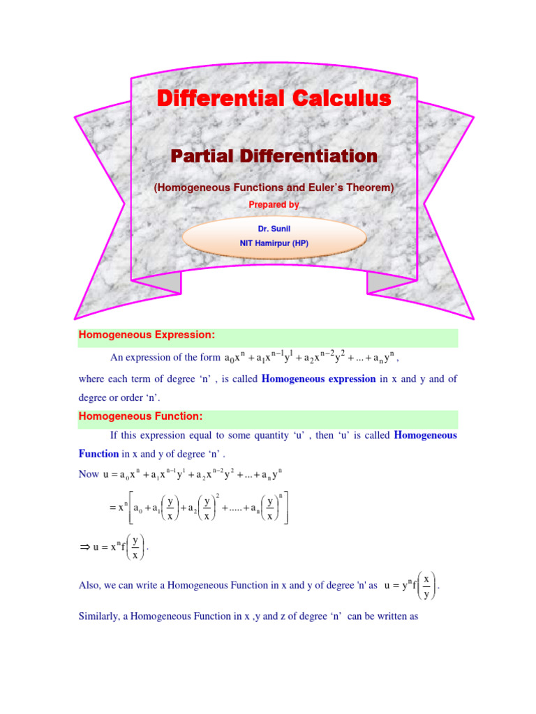 2 homogeneous equation and euler theorem pdf derivative function