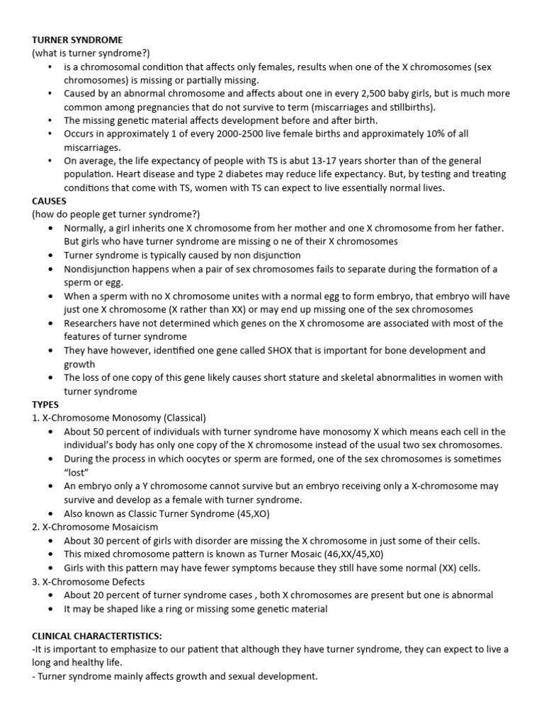 Turner Syndrome PDF Disorder Hypothyroidism