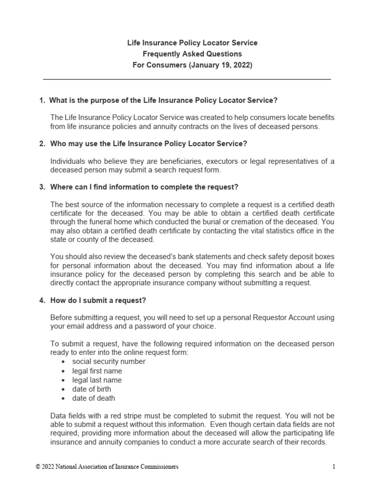 Life Insurance Policy Locator Faq Consumer | PDF | Insurance | Life Insurance