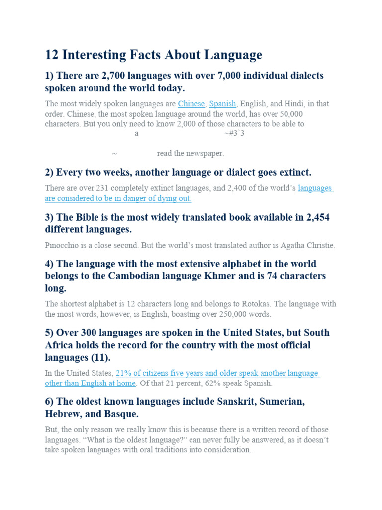 INTERESTING FACTS ABOUT LANGUAGES intelligence overview