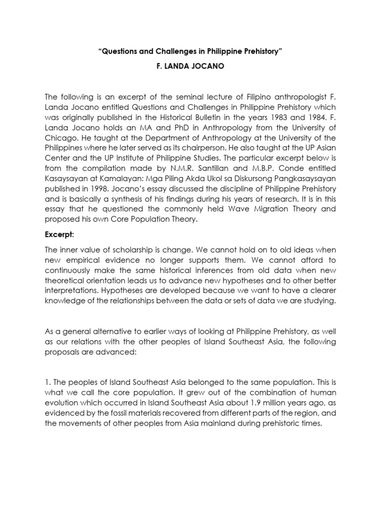 Questions and Challenges in Philippine Prehistory | PDF | Anthropology
