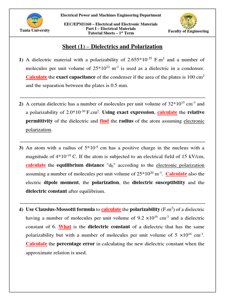 Dielectric Properties and Polarization Calculations | PDF | Dielectric ...
