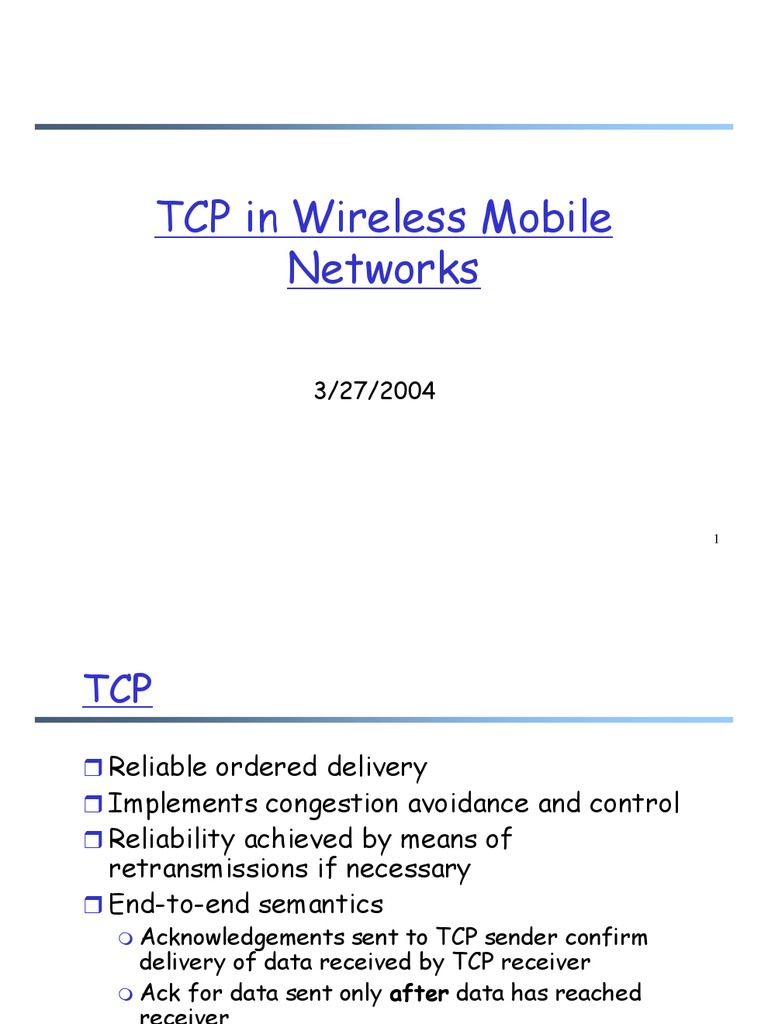 TCP in Wireless Mobile Networks | PDF