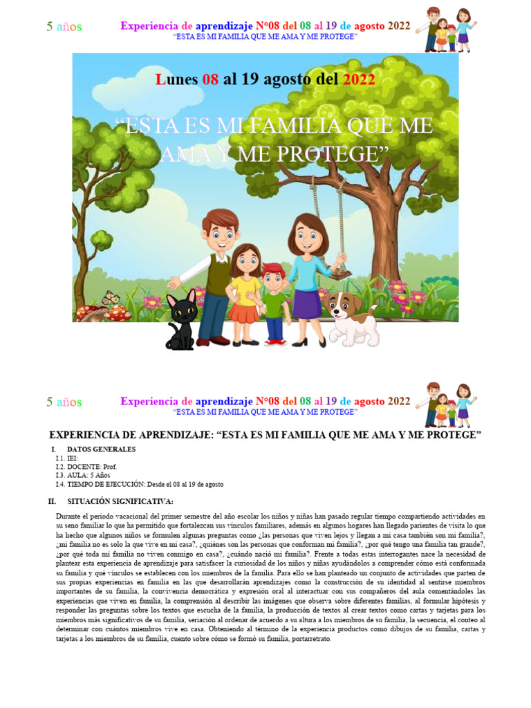 Eda 5 Años Esta Es Mi Familia Que Me Ama y Me Protege | PDF ...