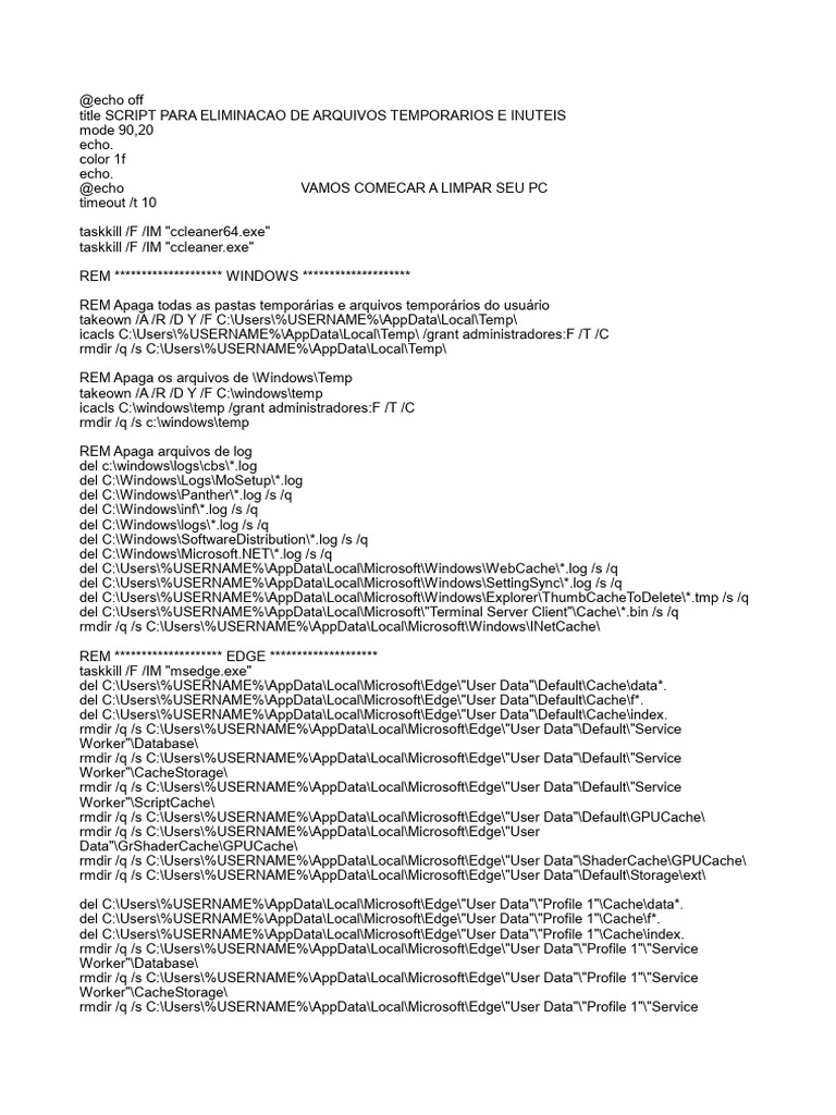 Script para Limpeza de Cache e Temp | PDF | Usuário (informática ...
