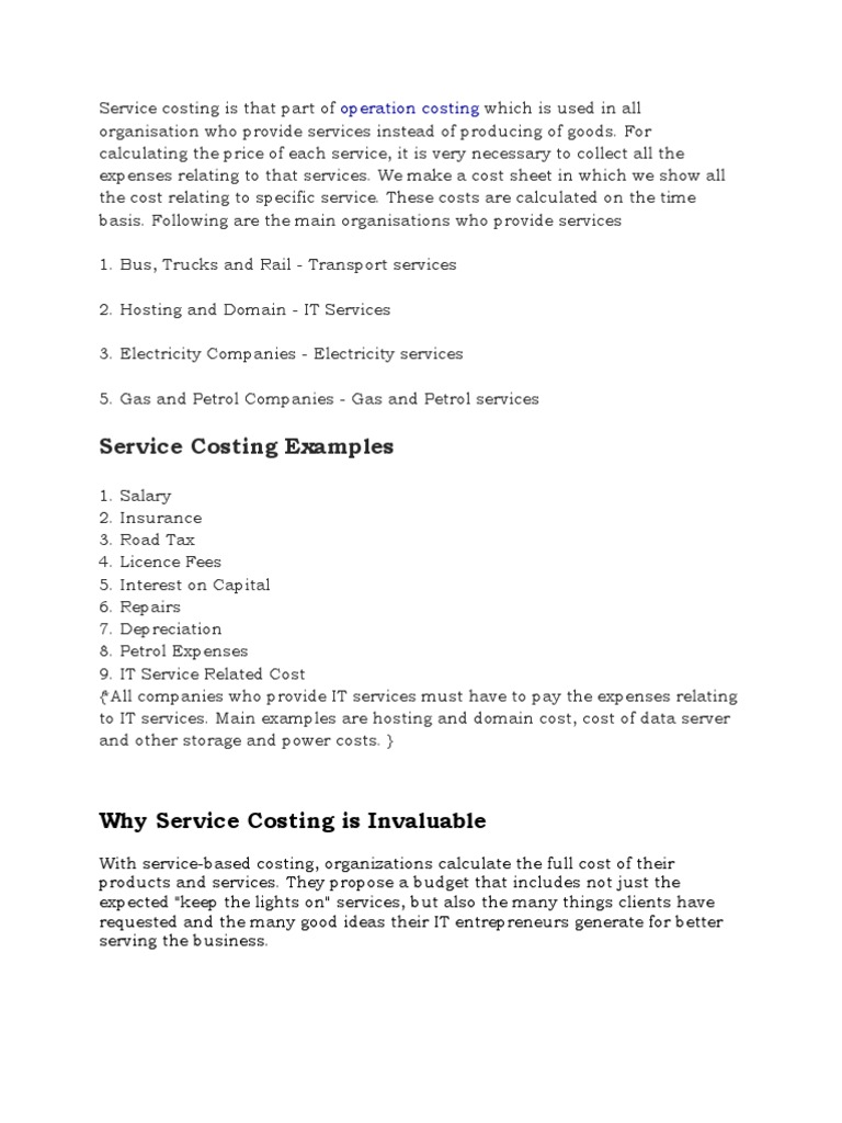Service - Costing 0 | Download Free PDF | Expense | Economies