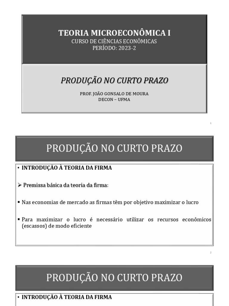 Produção e Função da Firma no Curto Prazo | PDF | Economia | Fatores de ...