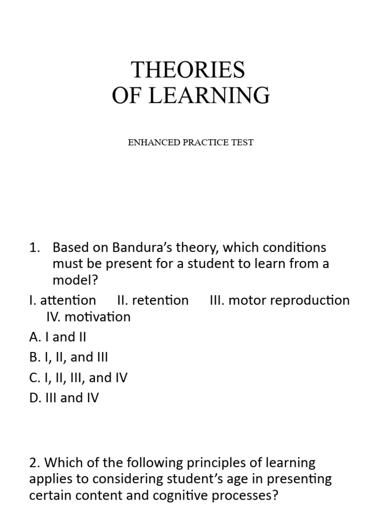 Enhanced Practice Test Theories of Learning | PDF | Learning | Knowledge