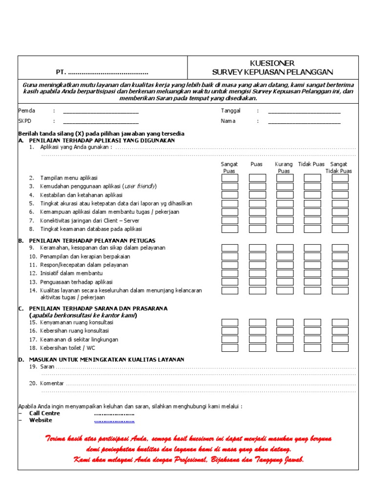 Form Survey Kepuasan Pelanggan | PDF