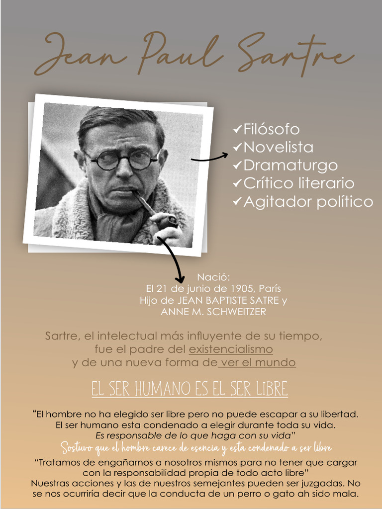 Jean Paul Sartre: Vida y Filosofía Existencialista | PDF | Jean Paul ...