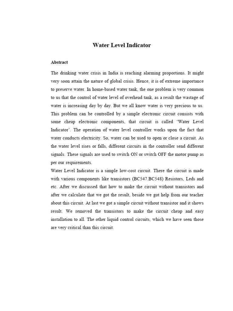 Simple Water Level Indicator Circuit | PDF | Electrical Network | Water
