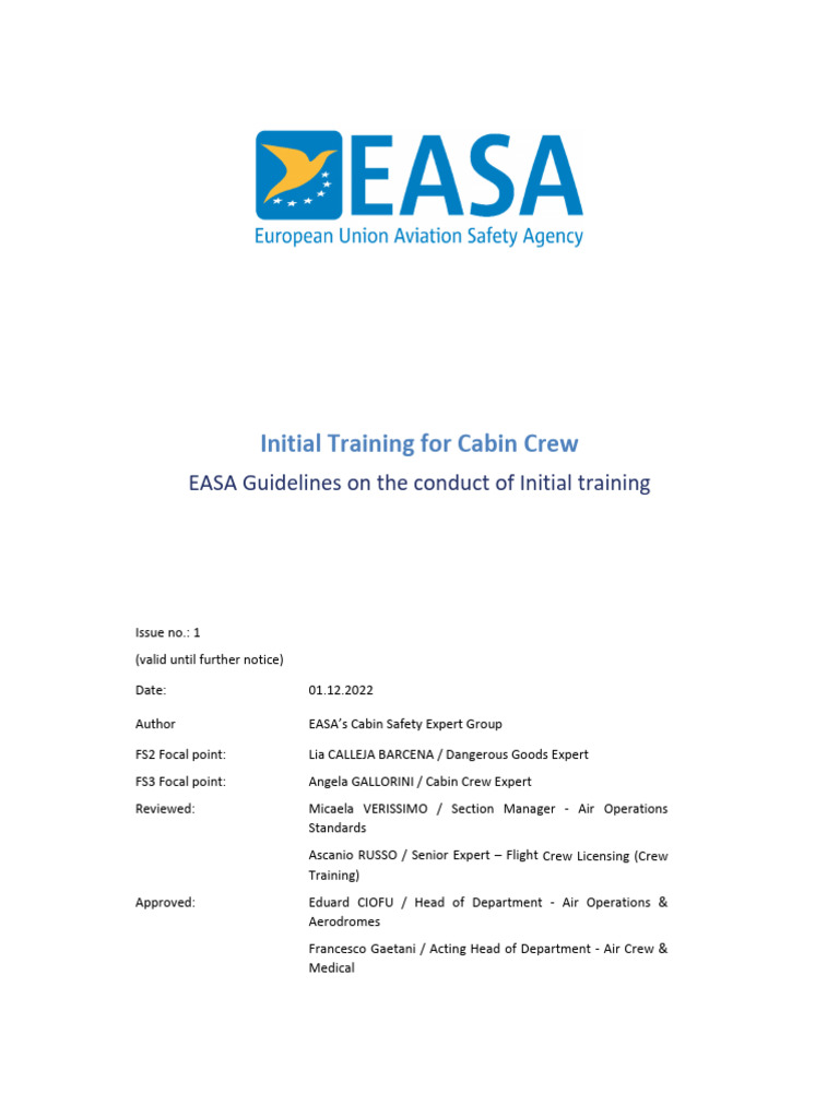 EASA Initial Training Guidelines for Cabin Crew | PDF | European ...