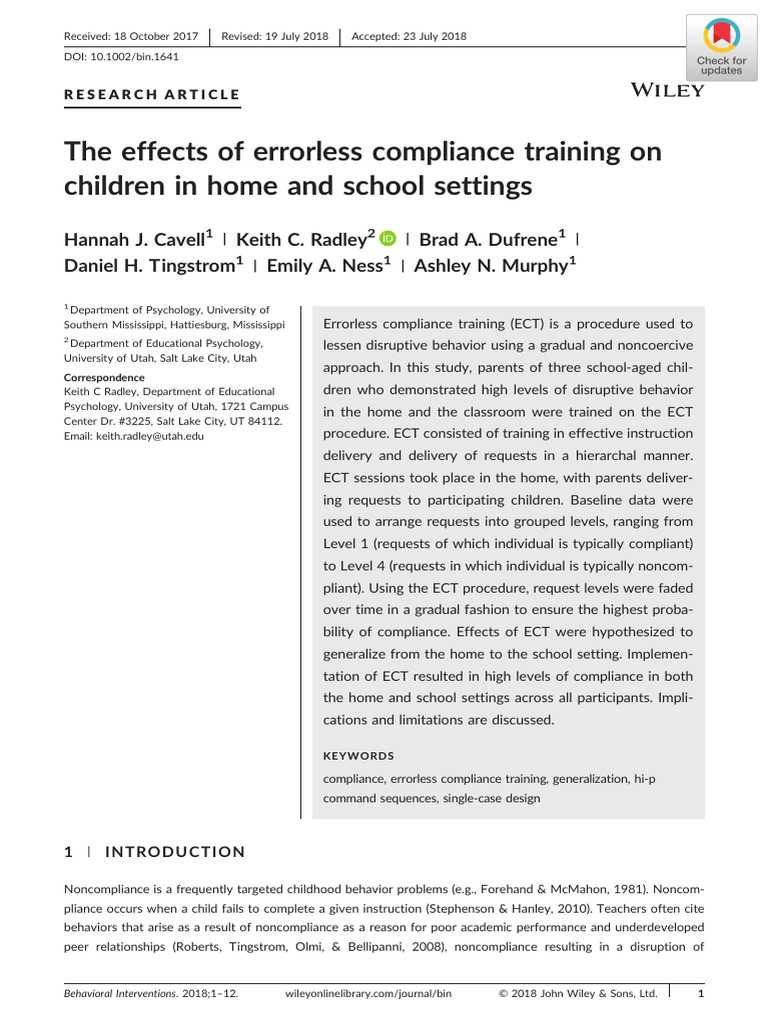 Errorless Compliance Training in Children | PDF | Reinforcement ...