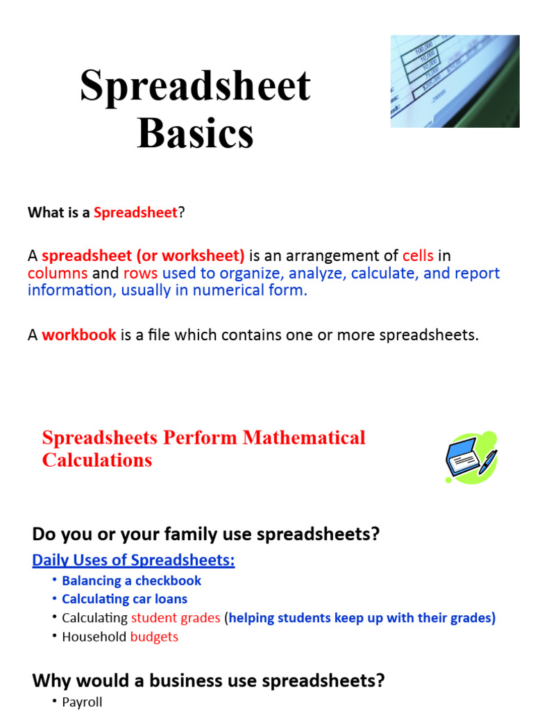 Spreadsheet Basics PDF Spreadsheet Formula