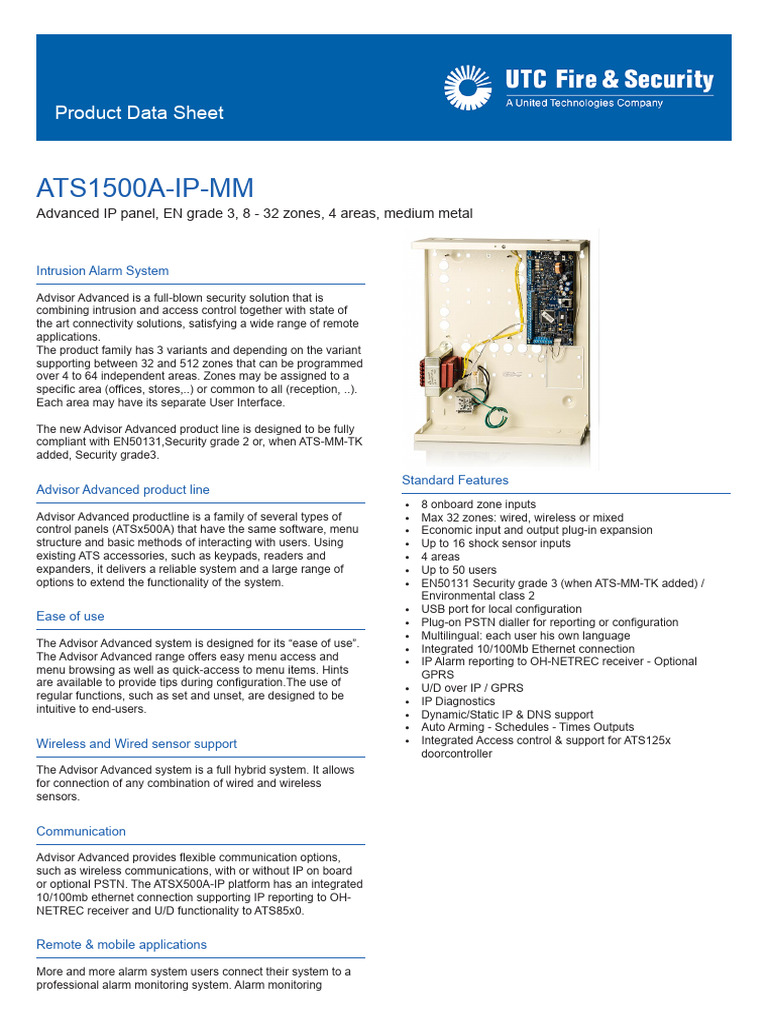 ATS1500A IP MM Datasheet PDF Security Alarm Access Control