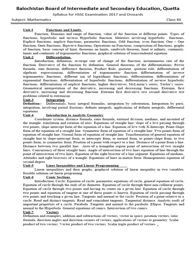 Maths Syllabus Second Year | PDF | Function (Mathematics) | Line (Geometry)
