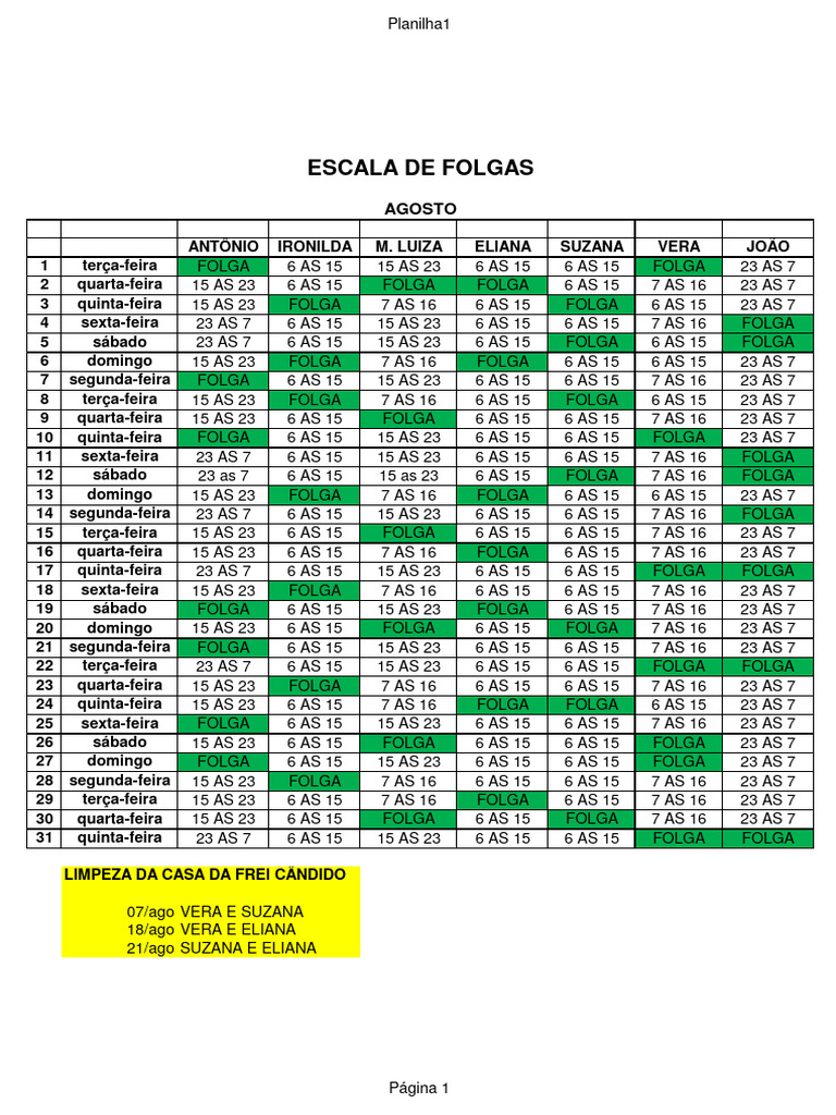 Escala de Folgas - Agosto 2023 - 230801 - 190300 | PDF