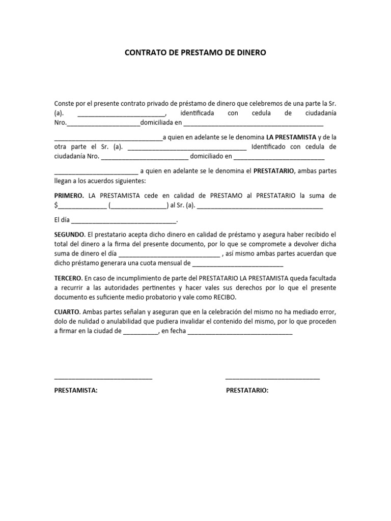 Modelo de Contrato de Préstamo de Dinero | PDF