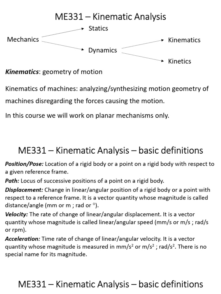 Kinematic Definitions in Mechanisms | PDF | Kinematics | Velocity