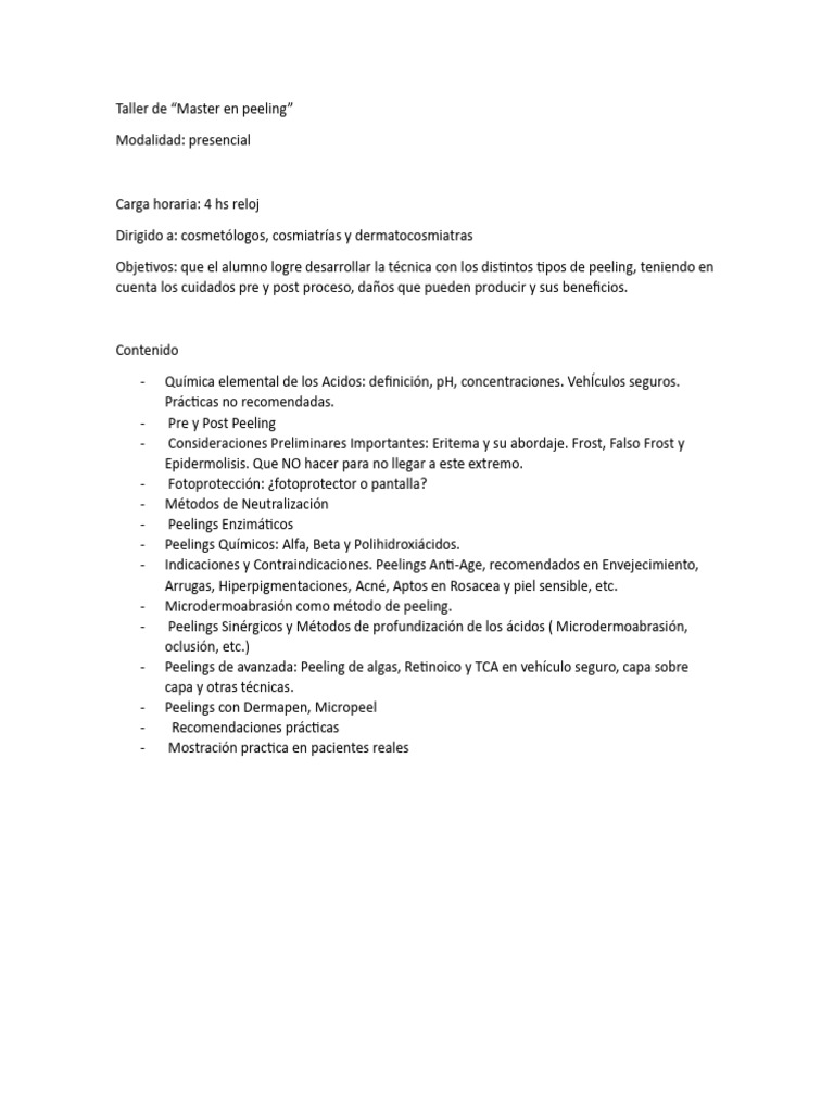 Taller Presencial de Master en Peeling | PDF
