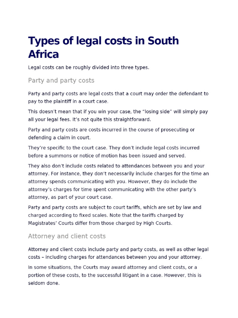 Types of Legal Costs PDF