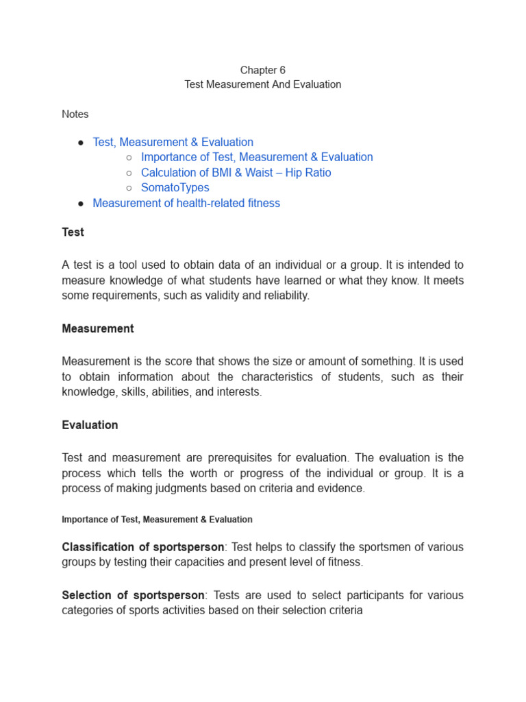 Class-11 Chap - 6 Test, Measurement and Evaluation. | PDF | Body Mass Index
